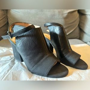 Black Leather Franco Sarto open toe heels